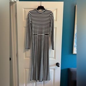 Women’s jersey striped mock turtleneck long sleeve long dress